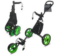 Carrito de Golf de 3 Ruedas, Plegable, con Bolsa Isotérmica, Manillar Ajustable en Múltiples Ángulos y Freno de Pie, de Alta Capacidad de Carga(Green)