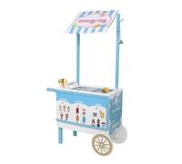 Carrito de helado de madera para niños de 3 a 8 años, carrito de juguete para niños con cajones, campana, palo, hamburguesas, sándwiches, etc.