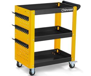 Carrito de Herramientas de 3 Niveles con Ruedas para Almacenamiento, Organizador de Almacenamiento mecánico, Carrito de Trabajo con Tabla de Ruedas para Garaje, Taller, almacén (Negro y Amarillo)