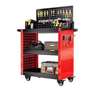 Carrito de herramientas rodante con ruedas universales, carrito de metal mecánico resistente de 3 niveles para almacén, taller, garaje, tablas de herramientas, asa, kit de ganchos multiusos