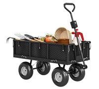 Carrito de jardín Outsunny, carrito de transporte, carrito con ruedas, lona extraíble y mango giratorio ° Carrito de transporte con asientos plegables y mesas inflables de 25 cm, negro