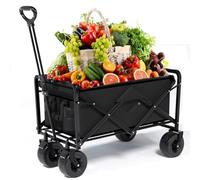 Carrito de jardín plegable con asa ajustable, ligero, carrito de playa rodante, carro utilitario al aire libre para camping, jardinería y compras, tela Oxford y metal negro