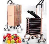 Carrito de la compra 2 en 1 con asiento, mango giratorio de 360°, carrito de comestibles para supermercados, viajes, picnics, diseño ligero de aleación de aluminio