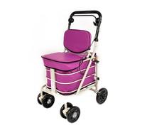 Carrito de la compra con asiento y respaldo/marco para caminar/carrito de movilidad sentado/cochecito/carrito de paseo (totalmente montado en Reino Unido, listo para usar), plegable (morado)