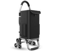 Carrito de la compra ligero e impermeable 2 en 1 con 6 ruedas grandes silenciosas extraíbles para comestibles (negro) - Perfecto para un fácil transporte y comodidad