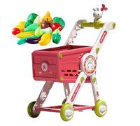 Carrito de la compra para niños, carrito de la compra de juguetes con carros de alimentos falsos | Carro interactivo para niños pequeños niñas cumpleaños guardería