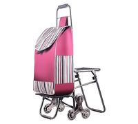 Carrito de la compra plegable - Carrito para subir escaleras con 6 ruedas de goma, cubierta impermeable, plegable y portátil ayudante de comestibles