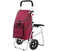 Carrito de la compra plegable con asa ajustable para asiento, diseño de 2 ruedas, bolsa desmontable, ruedas inflables, ligero, color rojo aluminio, perfecto para comestibles y uso al aire libre