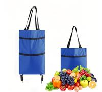Carrito de la compra plegable con ruedas, 25 kg, resistente al agua, tela Oxford, bolsa plegable con ruedas silenciosas, transporte de mano convertible (azul)
