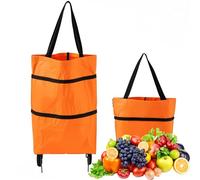 Carrito de la compra plegable con ruedas, 25 kg, resistente al agua, tela Oxford, bolsa plegable con ruedas silenciosas, transporte de mano convertible (naranja)