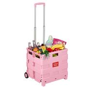 Relaxdays Carro de la compra con asa telescópica rosa,plata