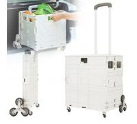 Carrito de la compra plegable con tapa segura, peso ligero de 50 kg, mango telescópico, ruedas de 360°, escalador de escaleras, ideal para viajes, camping, almacenamiento