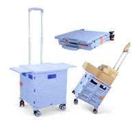 Carrito de la Compra Plegable, Cubierta Deslizante magnética retráctil, Carrito de plástico Plegable con 4 Ruedas, Paquete de 55 kg, portátil, Camping, Transporte, Caja de Almacenamiento con Ruedas