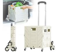 Carrito de la compra plegable de 75 litros con tapa segura, ruedas de 360°, escalador de escaleras y mango telescópico, carrito ligero de 50 kg de capacidad para viajes y uso al aire libre