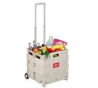 Carrito de la Compra Relaxdays, Plegable, con Ruedas y asa telescópica, hasta 35 kg, Beige