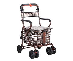 Carrito de la compra resistente con asiento, 4 ruedas, carrito plegable de ayuda médica para caminar, andador rodante de conducción, marco de aleación de aluminio de calidad ligera, utilizado para
