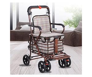 Carrito de la compra resistente con asiento, 4 ruedas, carrito plegable de ayuda médica para caminar, andador rodante de conducción, marco de aleación de aluminio de calidad ligera, utilizado para