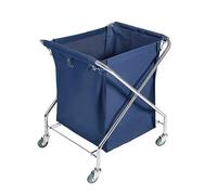 Carrito de Lavandería Plegable, Carrito Rodante para Ropa Blanca de Hotel, Carro Industrial Plegable en Forma de X con Bolsa Extraíble, para Organizar Ropa, Juguetes y Artículos Diversos(Blue)