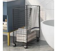 Carrito de lavandería plegable de metal con ruedas, cesta de almacenamiento para ropa o ropa de cama, perfecto para sala de estar y baño (color: negro)