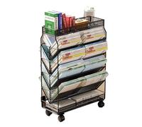 Carrito de libros de metal rodante con 6 estantes, carrito de almacenamiento móvil para oficina, dormitorio, aula, biblioteca y sala de estar, color negro multiusos
