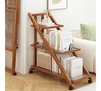 Carrito de libros, mesa auxiliar de madera con diseño de bloques de color sólido de bambú con ruedas universales, mesa auxiliar móvil de varios niveles para sala de estar (verde azulado, acrílico, 3