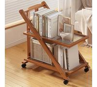 Carrito de libros, mesa auxiliar de madera con diseño de bloques de color sólido de bambú con ruedas universales, mesa auxiliar móvil de varios niveles para sala de estar (verde azulado, acrílico, 2