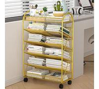 Carrito de libros móvil, carrito de biblioteca rodante de 6 niveles con ruedas bloqueables, estantes de metal y estantes inclinados en forma de V para un fácil transporte y nización