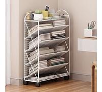 Carrito de libros móvil, estante de biblioteca rodante de 6 niveles con ruedas bloqueables, estantes de metal inclinados en forma de V, perfecto para librerías y escuelas