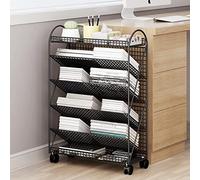 Carrito de libros móvil, estante de biblioteca rodante de 6 niveles con ruedas bloqueables, estantes de metal inclinados en forma de V, perfecto para librerías y bibliotecas, diseño que ahorra espacio