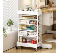 Carrito de libros rodantes, estante de almacenamiento móvil de 6 capas con ruedas, organizador de acero al carbono para oficina, estudio, aula, solución de almacenamiento de carpetas de archivos que