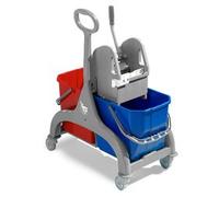 Carrito de limpieza TTS Nick 2 x 15 L, mango de plástico con gris gris y ruedas