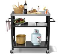 Carrito de Parrilla para Exteriores con Tres estantes, Mesa de Horno de Pizza de Acero Inoxidable para Exteriores, Carrito de Cocina de Comedor con Dos Asas Laterales, jardín, Patio, Barbacoa, Cocina