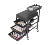 Carrito de pedicura,Reposapiés Móvil,Carro de Cosméticos Negro 3 Cajones,Bandeja giratoria 360°,220 Lbs Resistente,Pedicura Hogar Y Salón,14.96×12.6×25.59 pulgadas