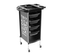 Carrito de peluquería profesional de 6 niveles con estantes extensibles - Carro de peluquería profesional negro con 4 cajones y ruedas silenciosas para salones de belleza/uñas (34 x 37 x 88 cm)
