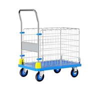 Carrito de plataforma plegable 2 en 1 con ruedas extraíbles Ca, diseño que ahorra espacio, ideal para uso doméstico y comercial, tamaño Lar, carrito Utili azul