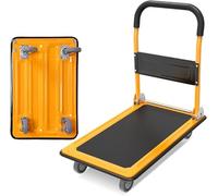 Carrito de plataforma plegable resistente - Carro de empuje de acero con 4 ruedas, chasis de metal resistente, ideal para el hogar y la oficina, camión de mudanza plano para una fácil carga