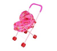Carrito de plegable de 55 cm con marco de metal, ajustable Awning Nursery Pram, Strawberry & Bear Pretend Play Toy Stroller para niñas, niños, interior y exterior, juego de cuidado diario