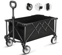 Carrito de Ruedas Plegable, Carruajes Plegables 100Kg de Gran Capacidad de Todos, Ruedas Terrestres con Manijas Ajustables y Bolsas de Tapa, Vehículos de Transporte de Picnic El Jardín (Negro)