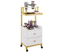 Carrito de salón de belleza rodante dorado - estación de manicura con ruedas, carrito portátil para peluquería solución de almacenamiento de peluquería (tamaño: 32 x 34 x 95 cm)