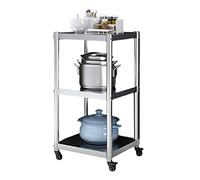 Carrito de servicio ajustable de 3 niveles, carrito de almacenamiento de cocina con capacidad de 75 kg, ruedas universales, ideal para supermercados y restaurantes, estante rodante