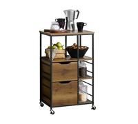 SoBuy Carrito Cocina con Ruedas con Cajones Mueble Auxiliar Cocina con 3 Estantes y Estructura de Metal Carro Auxiliar Cocina de Estilo Industrial 89x53x37cm Madera Vintage FKW111-PF