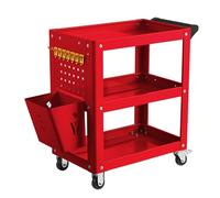 Carrito de servicio de 3 niveles resistente con ruedas, organizador de herramientas mecánicas rodantes para garaje y almacén, capacidad de 1100 libras, diseño industrial duradero.