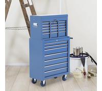 Carrito de taller HOMCOM con caja de herramientas, carrito de herramientas vacío con cajones, bandeja para herramientas, llaves y tapetes antideslizantes, Azul
