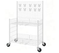 Carrito de Vendedor Plegable, de Acero Al Carbono y Dos Niveles, Carro de Ventas Portátil de Carga de 150 Kg y 10 Ganchos, para Exhibición de Postres, Dulces o Venta Ambulante(White,S)