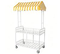 Carrito de Vendedor Portátil, Carrito de Comida Callejero, Acero al Carbono, Toldo, Valla, 2 Niveles, para Mercados, Puestos de Comida Callejera y Eventos Efímeros(White,90x60x200cm/35x23x79in)