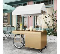 Carrito de Vendedor Portátil con Dosel, Carrito de Dulces con Ruedas, Carritos para Mercado Matutino, Puesto de Mercado Nocturno, para Fiestas Ferias Comida Callejera(Gold,120cm/47.2in)