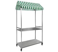 Carrito de venta plegable con toldo, puesto de mercado portátil para aperitivos y juguetes, almacenamiento de 2 niveles para ventas convenientes