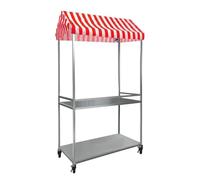 Carrito de venta plegable con toldo, puesto de mercado portátil para aperitivos y juguetes, almacenamiento de 2 niveles para ventas convenientes