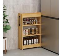 Carrito estrecho con asa y ruedas, estante de madera para especias para espacios pequeños, despensa, estante lateral para refrigerador, acabado de nogal claro, 20 x 55 x 80,5 cm