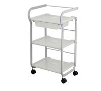 Carrito metálico blanco Part: Equipado con tres estantes y cajón extraíble